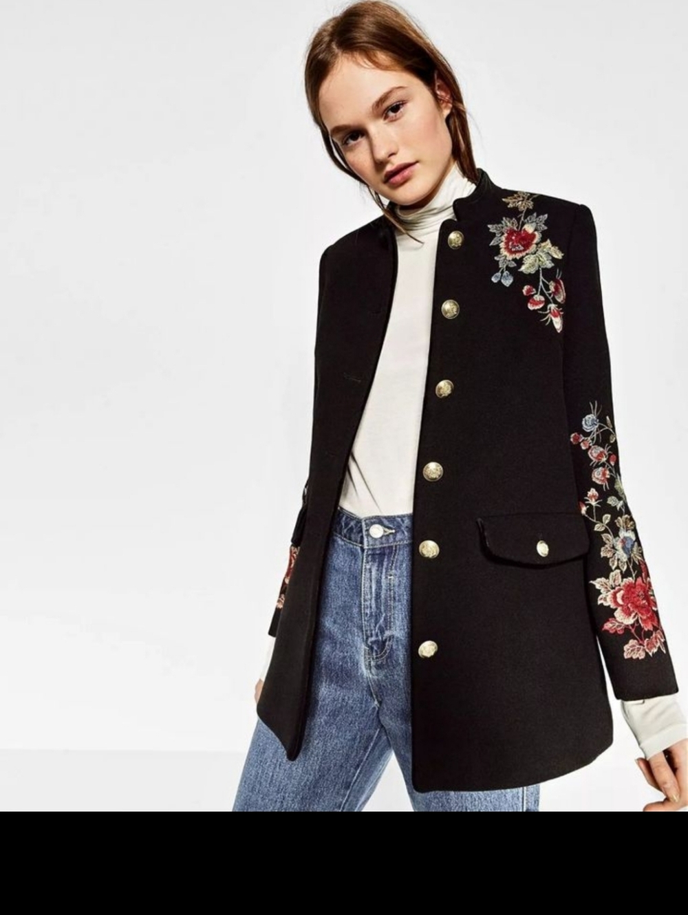 Zara Embroidered Military Peacoat